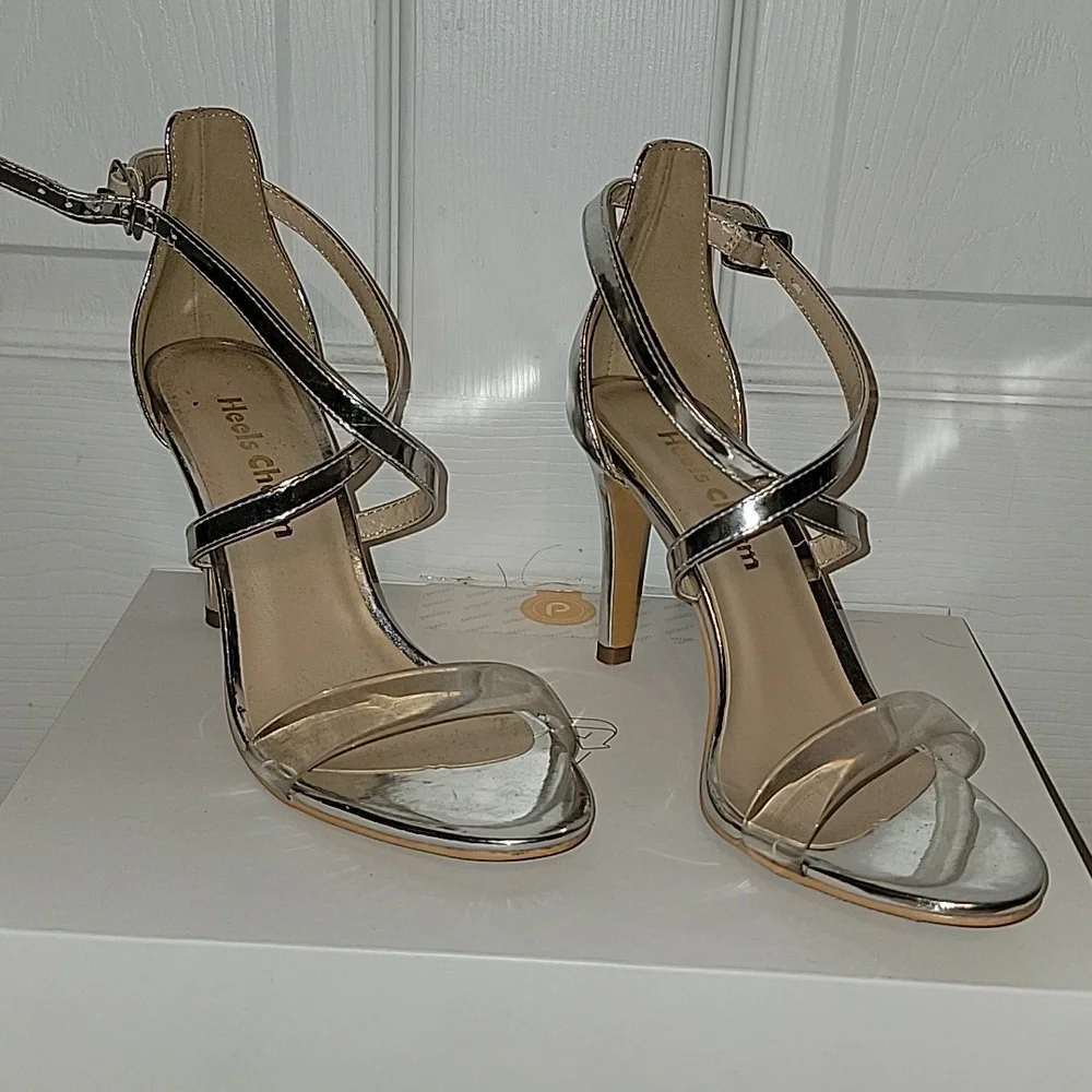 Aldo Metallic Silver Strappy Heels